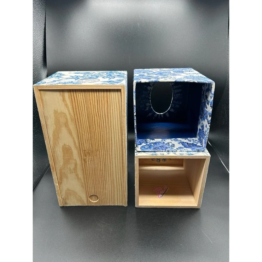 Lot Of 3 Tissue Box Covers Blue And White Chinoiserie Floral And Bird 2 Wooden